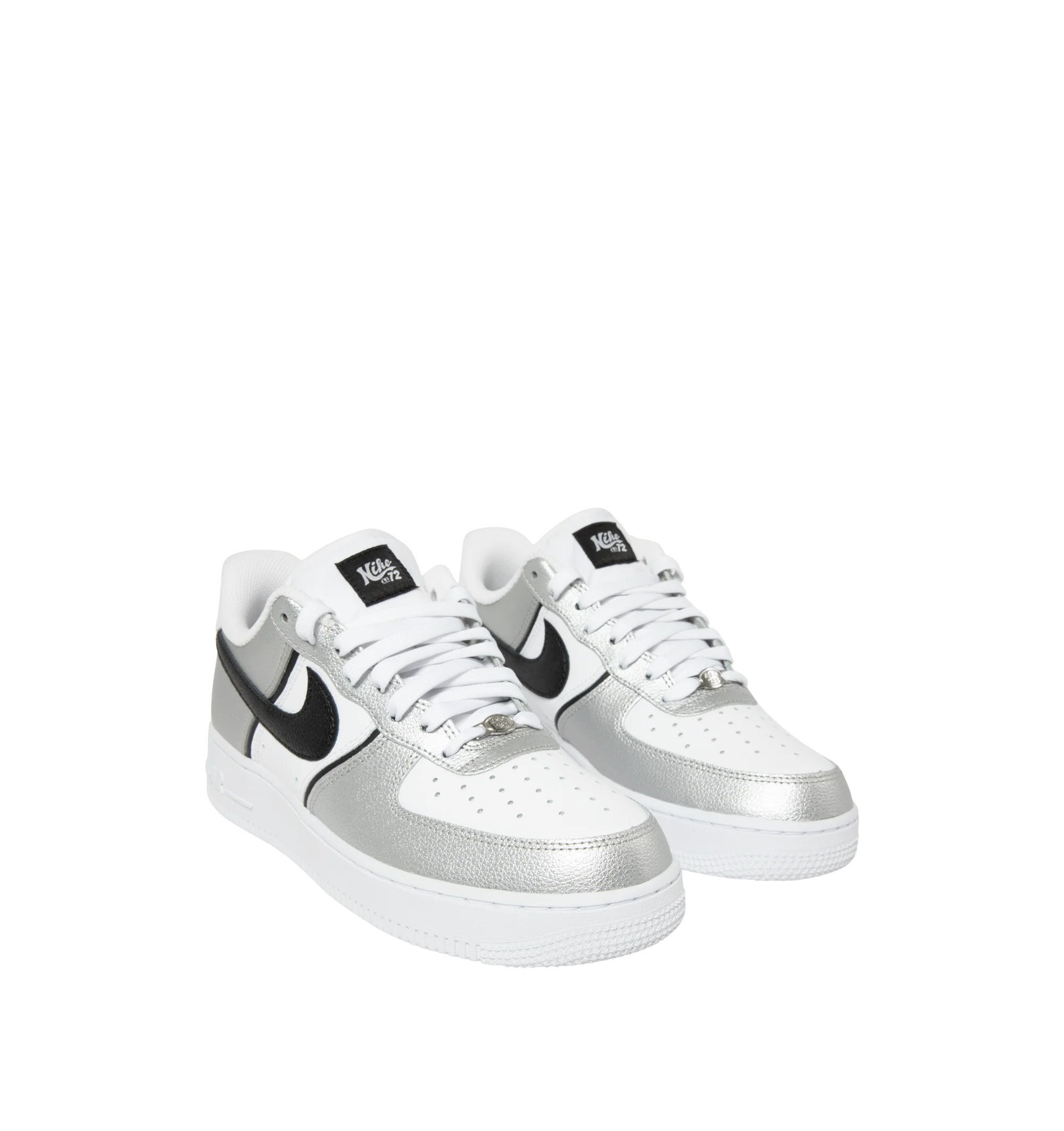 Image 2 of 5 - SILVER - Nike Men's Air Force 1 '07 LV8 sneaker features a padded collar, leather and textile upper, textile lining and rubber sole.