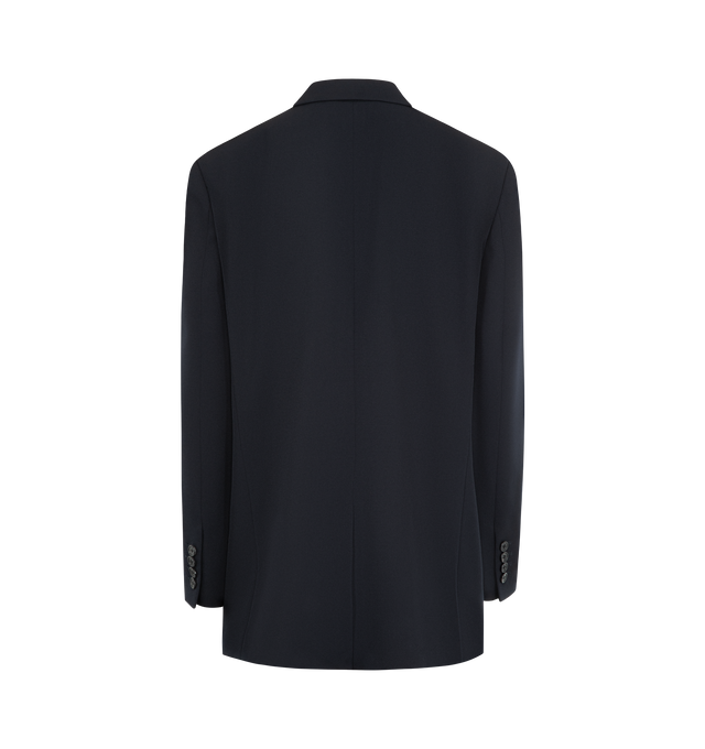 Image 2 of 2 - NAVY - THE ROW Ezri Jacket featuring single breasted button closure, a notch lapel, long sleeve and fluid canvas silk. 100% silk. Made in Italy.
