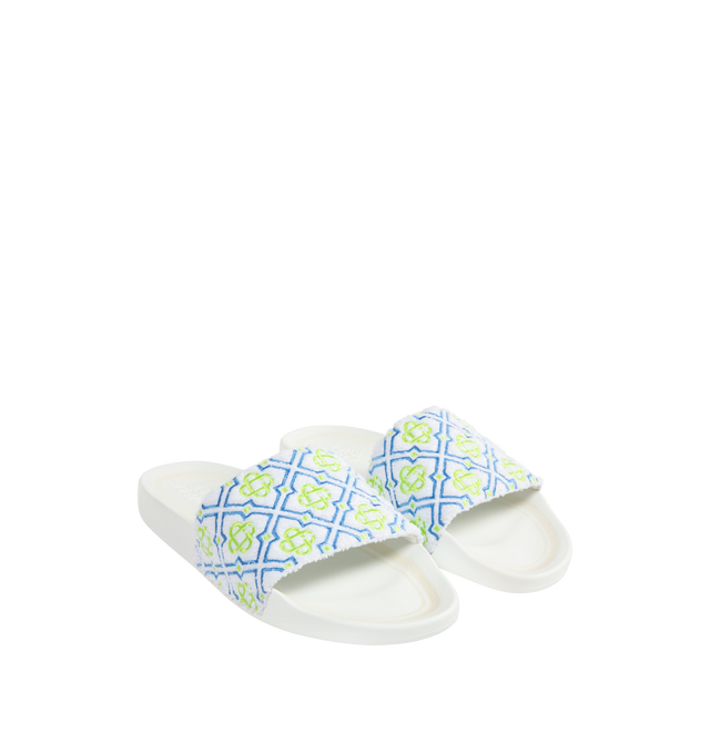 Image 2 of 4 - GREEN - CASABLANCA Monogram Pool Slides featuring monogram towelling fabric, diamond monogram on its uppers and padded rubber soles. 100% polyester. Made in Portugal. 