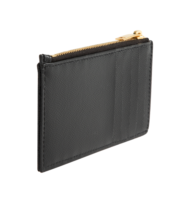 Image 2 of 3 - BLACK - SAINT LAURENT Zip Cardcase featuring cassandre logo, quilted overstitching, tanned leather, gold-toned metal hardware, zip closure, 5 card slots and 1 zip pocket. 5.1 x 3.1 x 0.7 inches. Calfskin. Made in Italy.