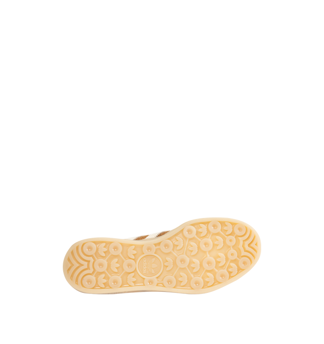 Image 4 of 5 - BROWN - ADIDAS Gazelle Indoor Sneaker featuring cotton-weave upper with butter-soft nubuck overlays, regular fit, 3 stripes on side, lace closure, leather and textile lining and semi-transparent rubber outsole. 