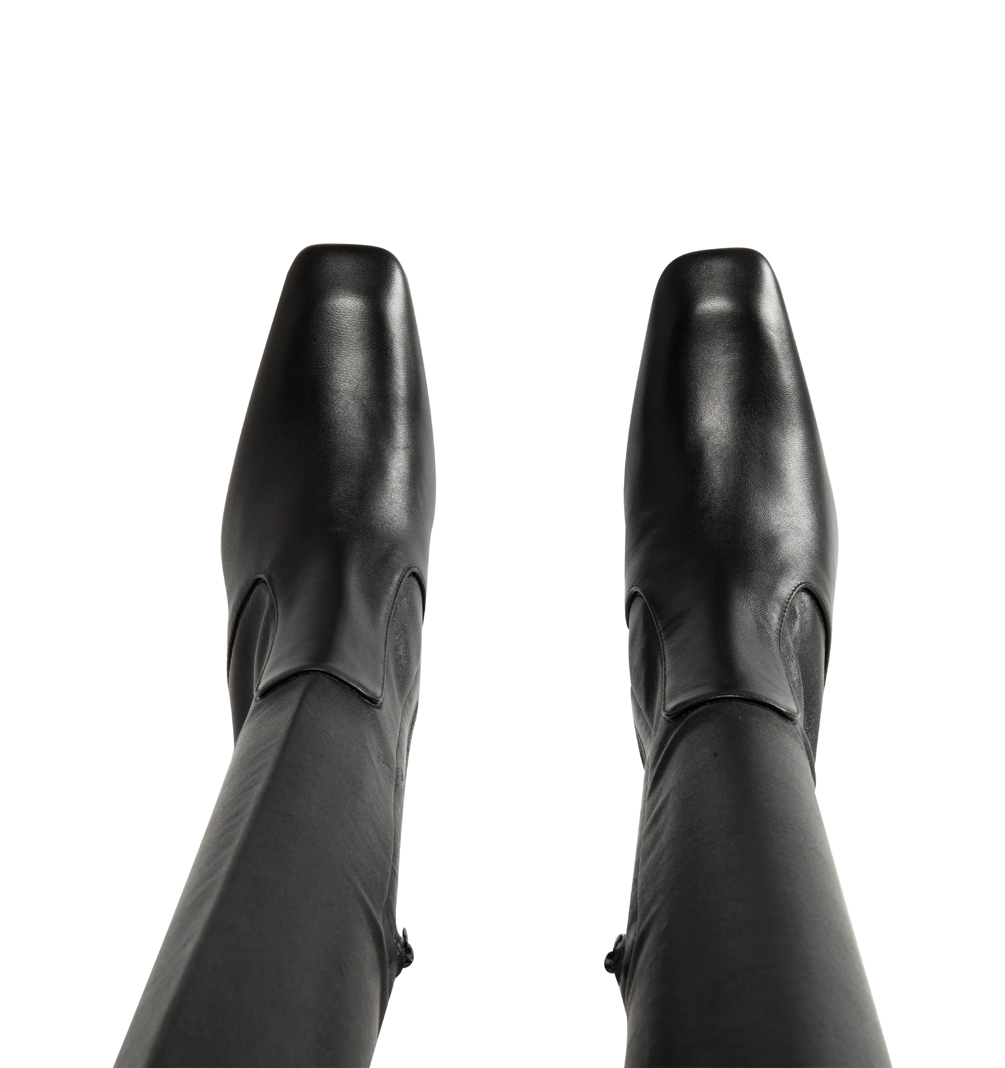Image 4 of 4 - BLACK - Toteme Women's Nappa Over-the-Knee Boots are crafted from soft stretch Nappa leather and feature a contoured, second-skin silhouette that extends above the knee. Designed with a short side zipper and stretch neoprene lining for a close fit, these designer boots are set on a sculptural bar-shaped, set-back heel and finished with a leather insole and sole. Main Material: 100% Lamb Leather. Lining: 100% Sheep Leather. Sole: 100% Cow Leather. Heel Height: 85 mm / 3.3 in. Closure: Side Zip