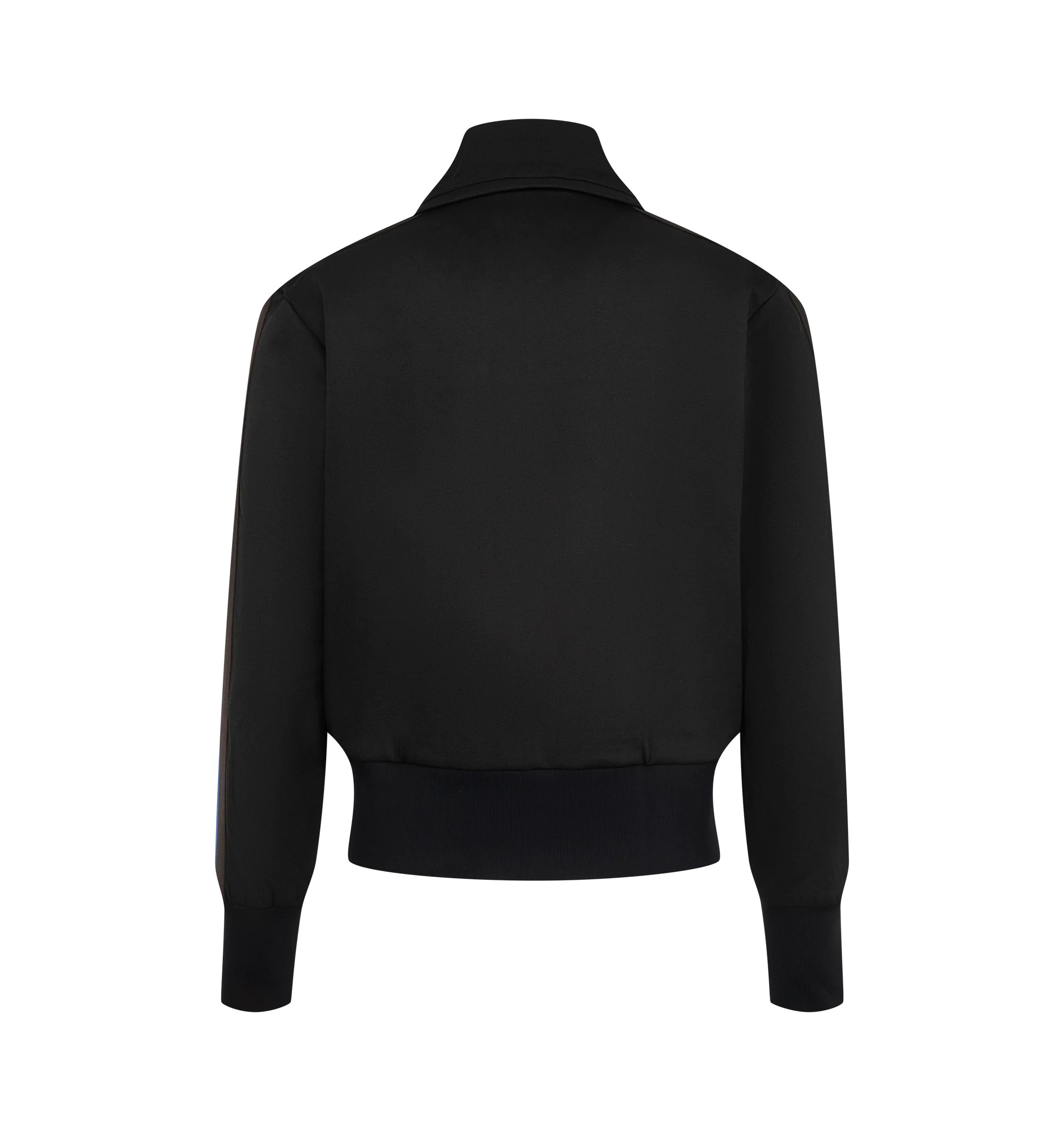 Image 2 of 3 - BLACK - Wales Bonner Men's Form Track Jacket features a streamlined sportswear-inspired silhouette with a piqu texture, front zip fastening, long sleeves, pointed collar, elasticated cuffs, and an elasticated hem. Composition: Outer: Polyester 56%, Cotton 39%, Elastane 5%; Lining: Organic Cotton 100%. Made in Portugal. 