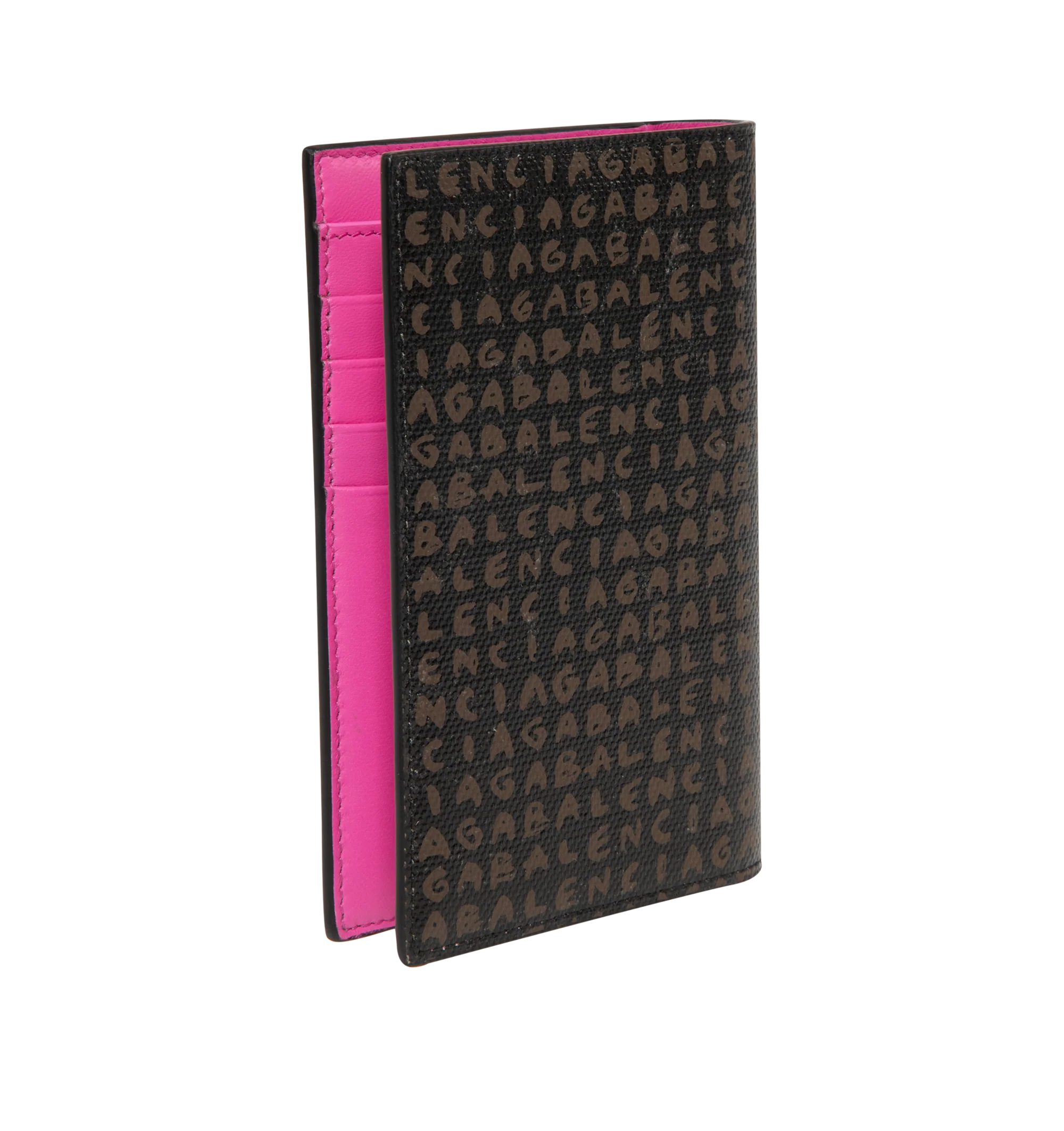 Image 2 of 3 - MULTI - Balenciaga Passport Holder is crafted from coated canvas with contrast Balenciaga logo print. Features a passport holder design, four card slots, one flat pocket, and a slim structured silhouette. Main Material: Cotton, Linen, Polyurethane. Made in Italy.