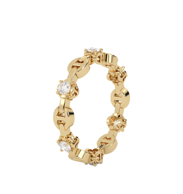 Image 2 of 2 - GOLD - HOORSENBUHS Micro II with 6 Diamonds featuring solid 18K gold construction, six hand-set natural diamonds, micro tri-link architecture and band width: 3.5mm. Cheap Luxury Handbag Shop offers a range of initial pieces from this collection in-store. For personal consultation and detailed information about jewelry, please contact our dedicated stylist team at personalshopping@hirshleifers.com.