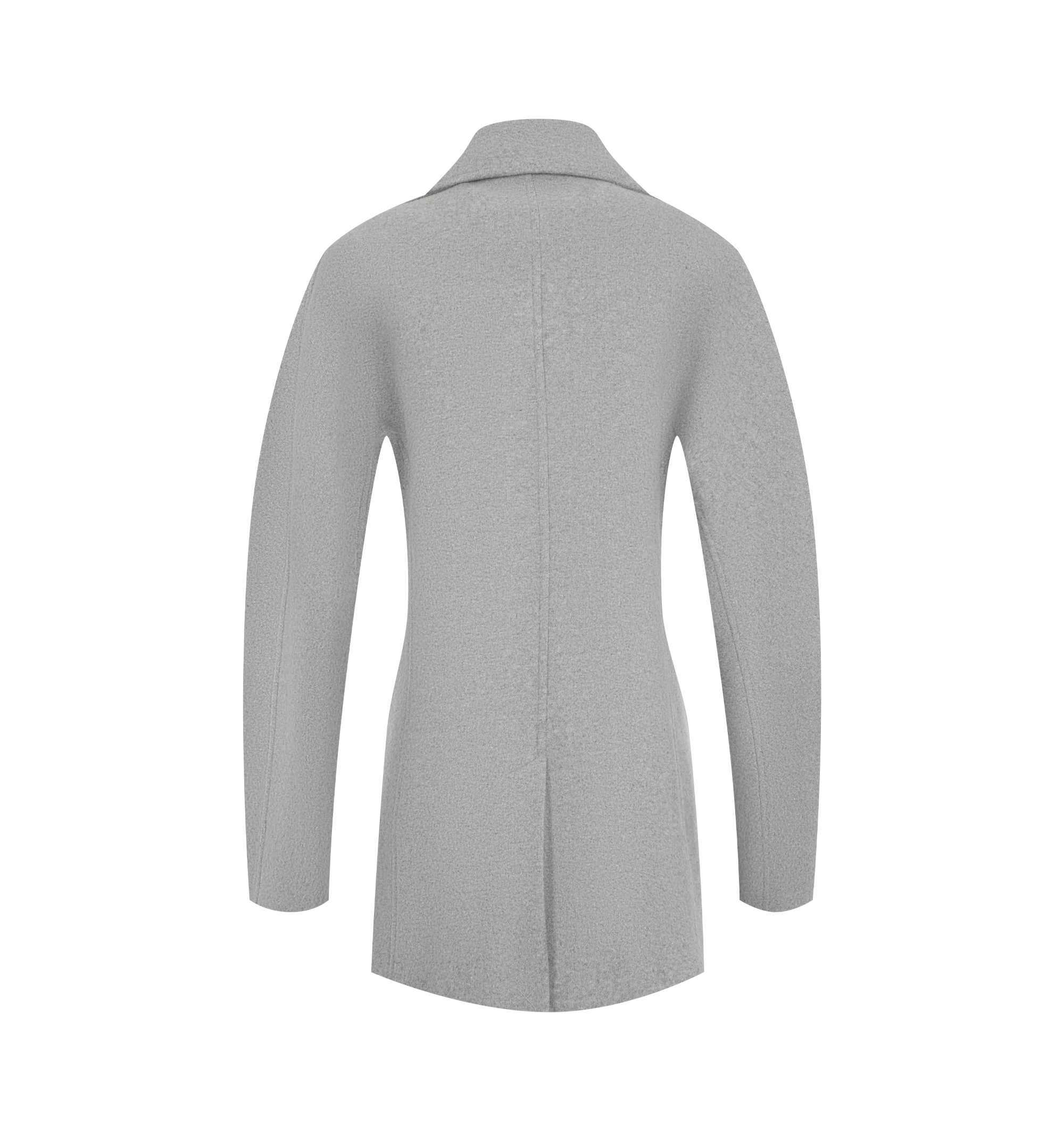 Image 2 of 3 - GREY - Toteme Women's Rounded Peacoat is crafted from a substantial wool and cashmere blend and features rounded sleeves that create a sculptural, cocooning silhouette. Designed in an oversized fit with long sleeves, this designer coat features a double-breasted construction, two pockets, and a fully lined interior, falling at the top of the thigh for a modern proportion. Main Material: 49% RWS Wool, 24% Recycled GRS Wool, 22% Recycled GRS Polyamide, 5% Recycled GRS Cashmere. Lining: 100% Vis