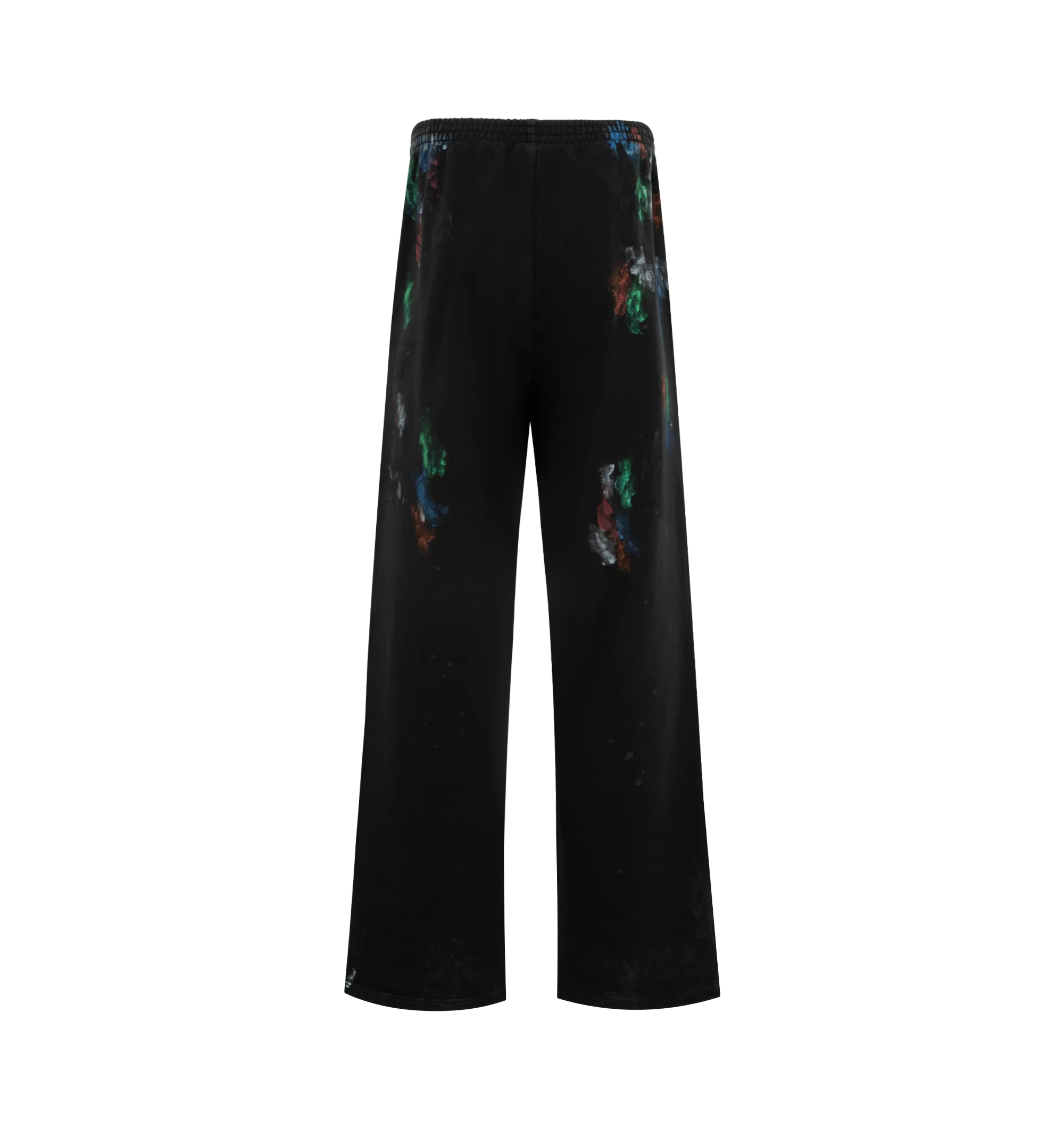 Image 2 of 3 - BLACK - BALENCIAGA Painter's Baggy Sweatpants featuring dry fleece, mid-waist, elasticated waistband, 2 slash pockets, Painter's shirt artwork on the front and the back and tone-on-tone loop sports icon embroidery on left leg. 100% cotton. Made in Portugal.