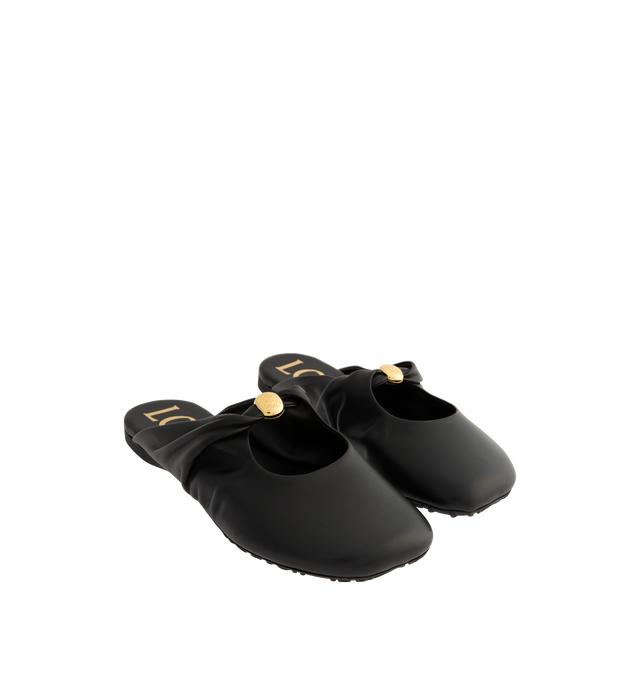 Image 2 of 4 - BLACK - LOEWE Pebble Soft Mule in supple nappa lambskin with a flexible upper featuring a metallic Pebble with an Anagram engraved detail and a signature petal toe shape, padded leather insole and anagram embossed rubber outsole. Lambskin. Made in Italy.