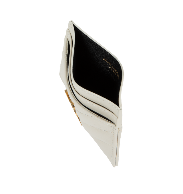 Image 3 of 3 - WHITE - SAINT LAURENT Monogram Card Case featuring five card slots, gold tone hardware, cassandre and chevron-quilted overstitching. 4 X 2.8 X 0.1 inches. 100% lambskin. Made in Italy.