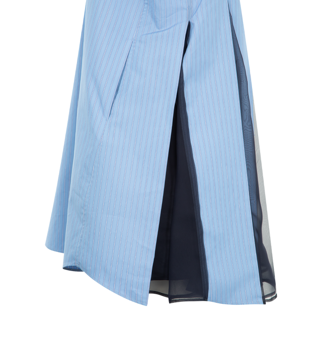 Image 3 of 3 - BLUE - SACAI Poplin Dress featuring concealed front button closure, sleeveless, collared neck, mini length and pleated at the back. Cotton. Made in Japan.