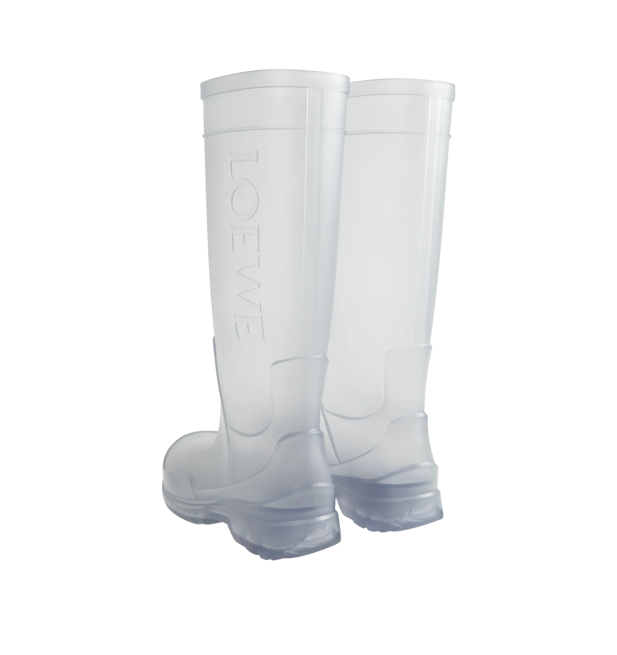 Image 3 of 4 - WHITE - Loewe Women's Storm Boot is crafted from molded transparent PVC and features an oversized Loewe logo at the shaft with a distinctive wavy-pattern rubber outsole. Designed in a sleek pull-on silhouette, the boot combines statement branding with durable all-weather construction. Main Material: PVC. Heel Height: 2 cm (20 mm). Made in Italy.