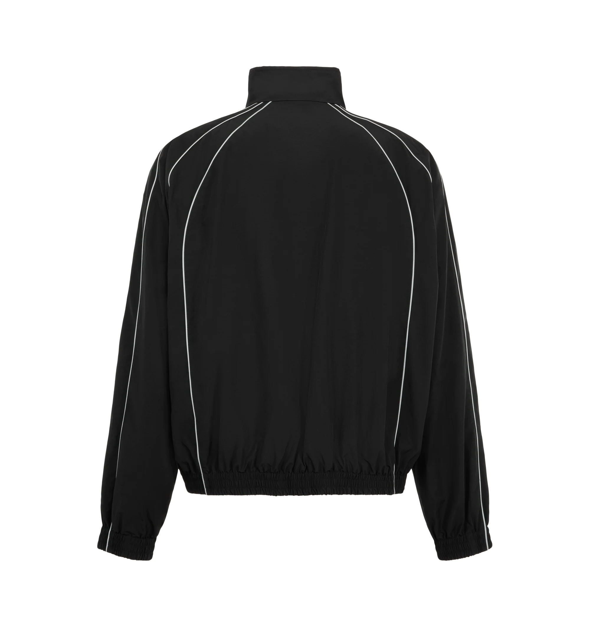 Image 2 of 3 - BLACK - Balenciaga Men's Bodies Tracksuit Jacket is crafted from technical cotton poplin and features a high collar and double-ended zip closure. Reflective piping and Bodies artwork at the chest create a reflective effect, while two front slash pockets and gathered cuffs and hem complete the design. Main Material: 50% Cotton, 50% Polyamide. Lining: 100% Polyester. Made in Italy. 