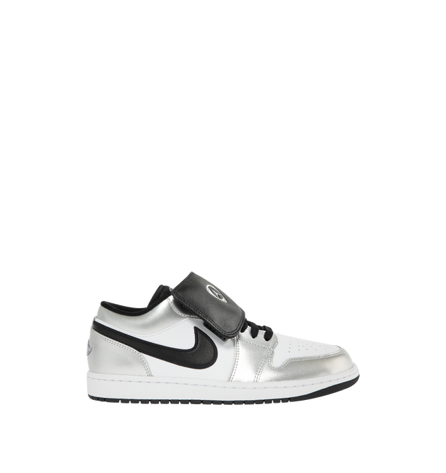 Image 1 of 5 - SILVER - NIKE Air Jordan 1 Low SE Sneaker featuring premium materials, metallic finishes, encapsulated Air-Sole unit, genuine and synthetic leather in the upper and solid rubber outsole.