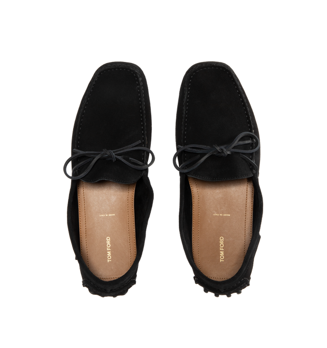 Image 5 of 5 - BLACK - TOM FORD Rod Driving Loafers featuring round toe, slips on, suede upper, leather lining and rubber sole. Made in Italy.