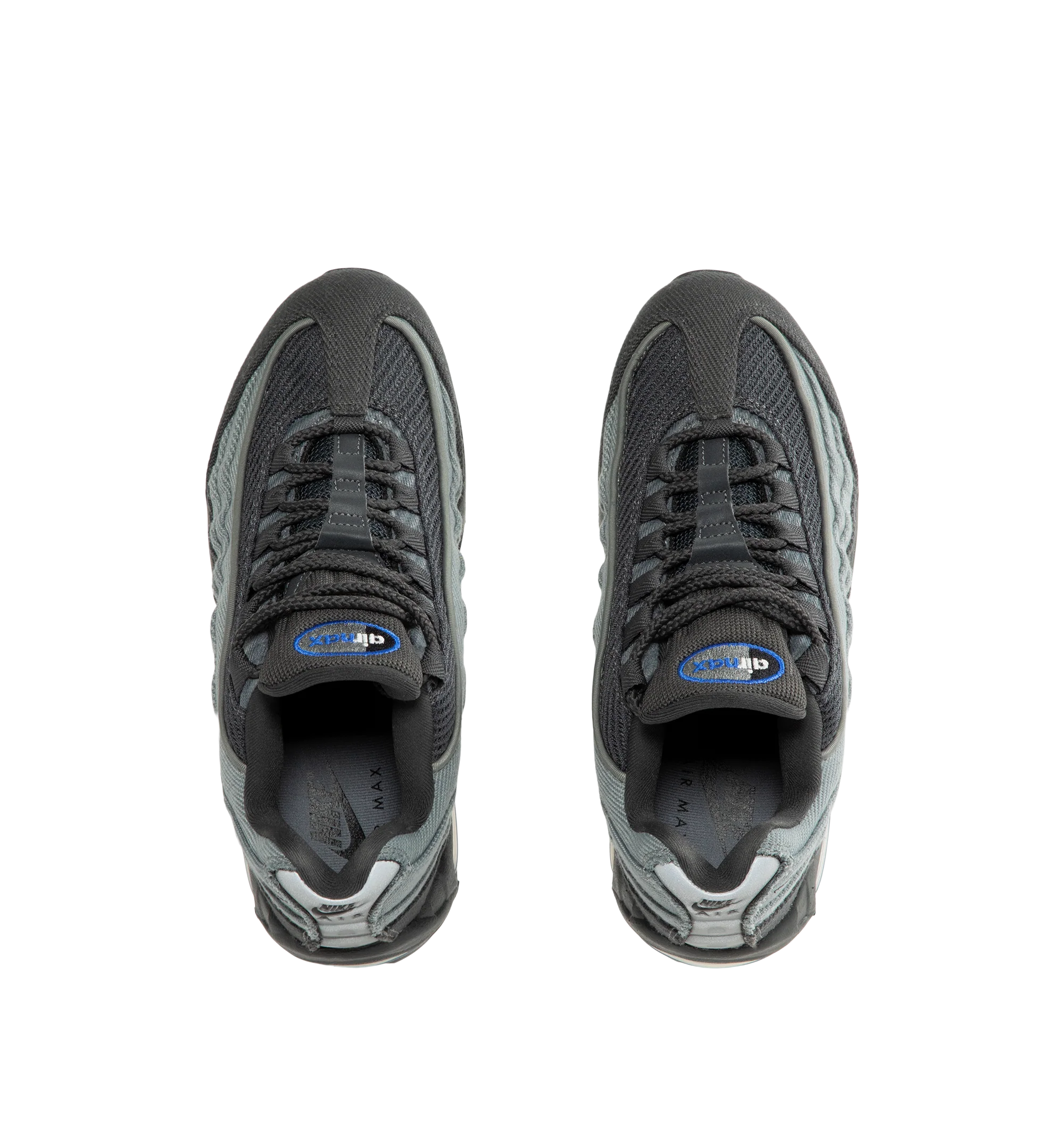 Image 5 of 5 - GREY - Nike Men's Air Max 95 Big Bubble Sneaker featuring textile and synthetic leather, visible Max Air cushioning, flex grooves in the midsole and outsole, foam midsole and rubber outsole.