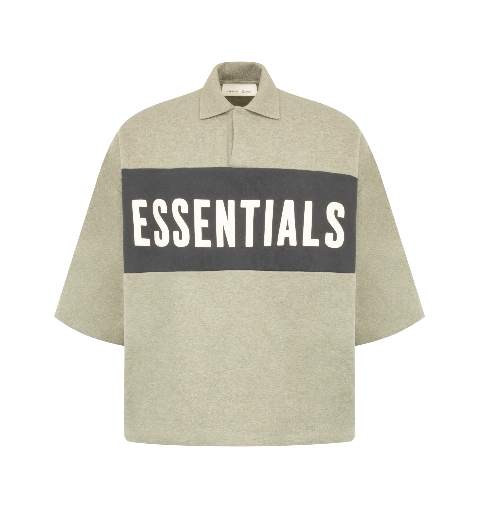 Image 1 of 2 - MULTI - The Men's Panelled Crop Polo is made from 380gsm core fleece and cut in a cropped, relaxed silhouette. The paneled construction is accented with a puff-printed Essentials branding on the front. Details include a rib-knit polo collar, and Essentials signature label at the back collar for a polished finish.
