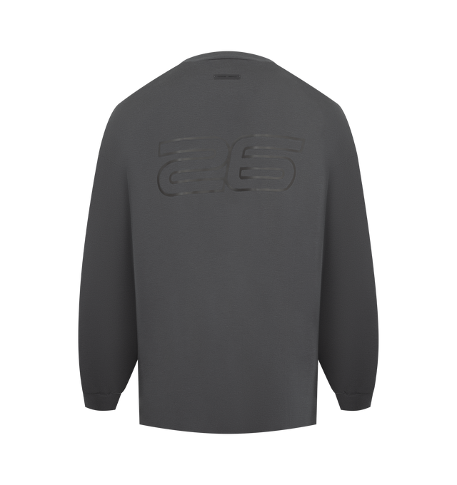 Image 2 of 2 - GREY - FEAR OF GOD ESSENTIALS 90s Long Sleeve Tee featuring an oversized 90s-inspired silhouette, exaggerated proportions with dropped shoulders for a relaxed drape that tapers to rib-knit cuffs, HD print application of the Fear of God Essentials on front, Essentials logos on the sleeves and signature rubberized Fear of God Essentials label at the collar. 100% cotton jersey.