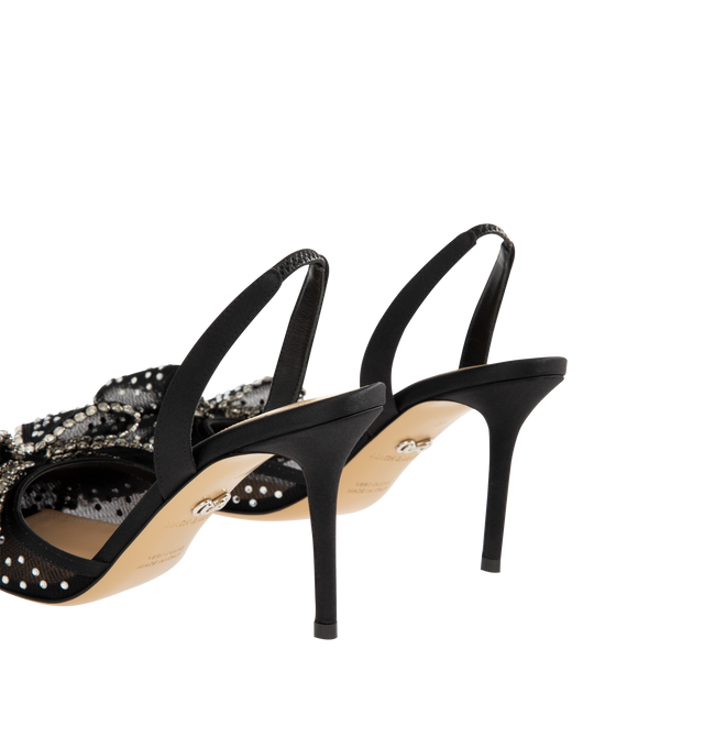 Image 4 of 5 - BLACK - MACH  MACH Le Cadeau Crystal Mesh Slingback featuring an elasticated slingback strap, a high stiletto heel, crystal embellishments and bow detailing. The heel height measures 85mm. Made in Italy. 