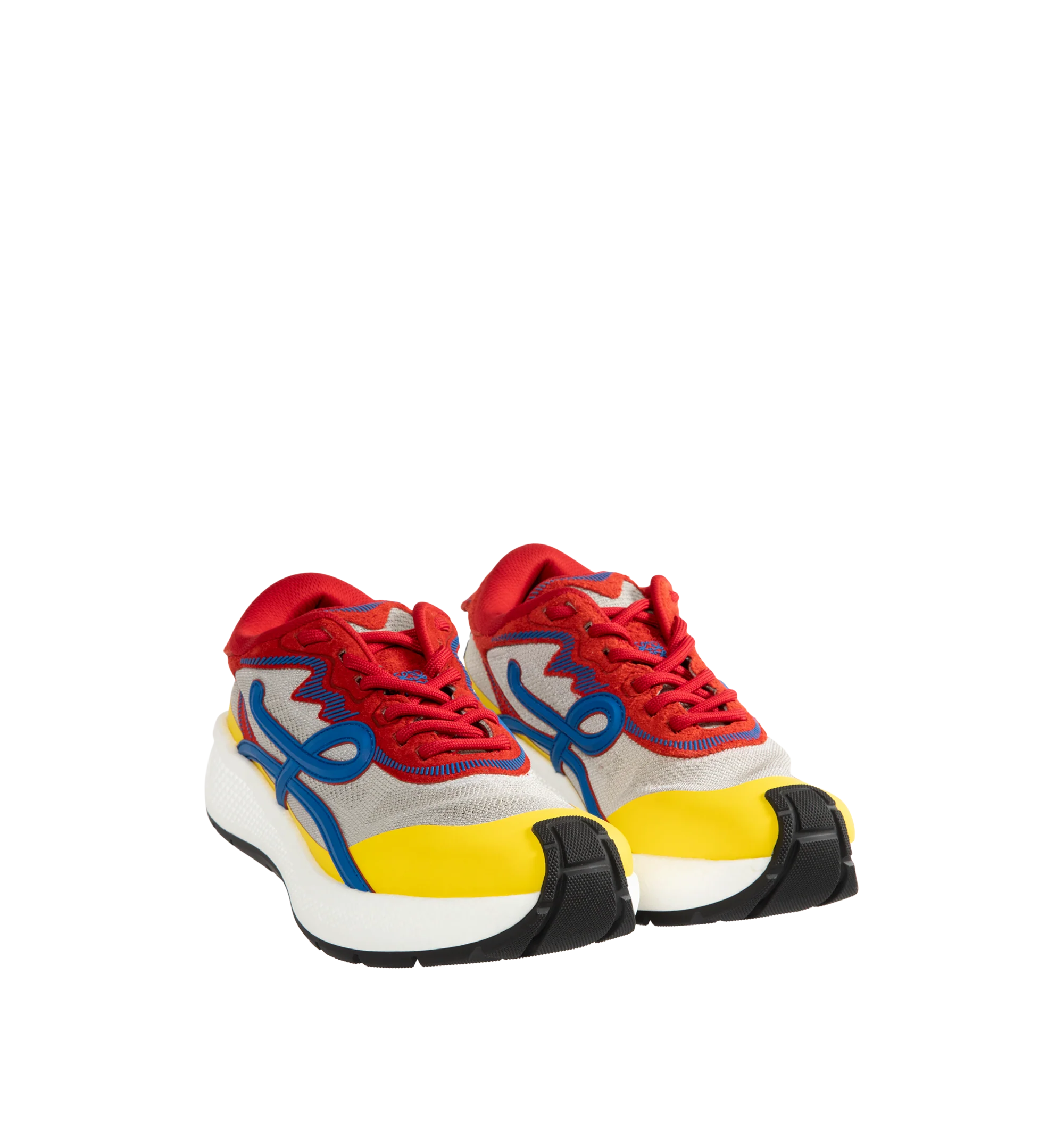 Image 2 of 5 - MULTI - Loewe Men's Pogo Sneakers are crafted from technical knit and suede and feature a bold silhouette with a layered upper and textured two-piece sole. Designed with double laces, the signature L monogram at the side. Main Material: Technical Knit and Suede. Lining: Technical Fabric. Sole: Rubber. Heel Height: 4 cm. Made in Italy. 