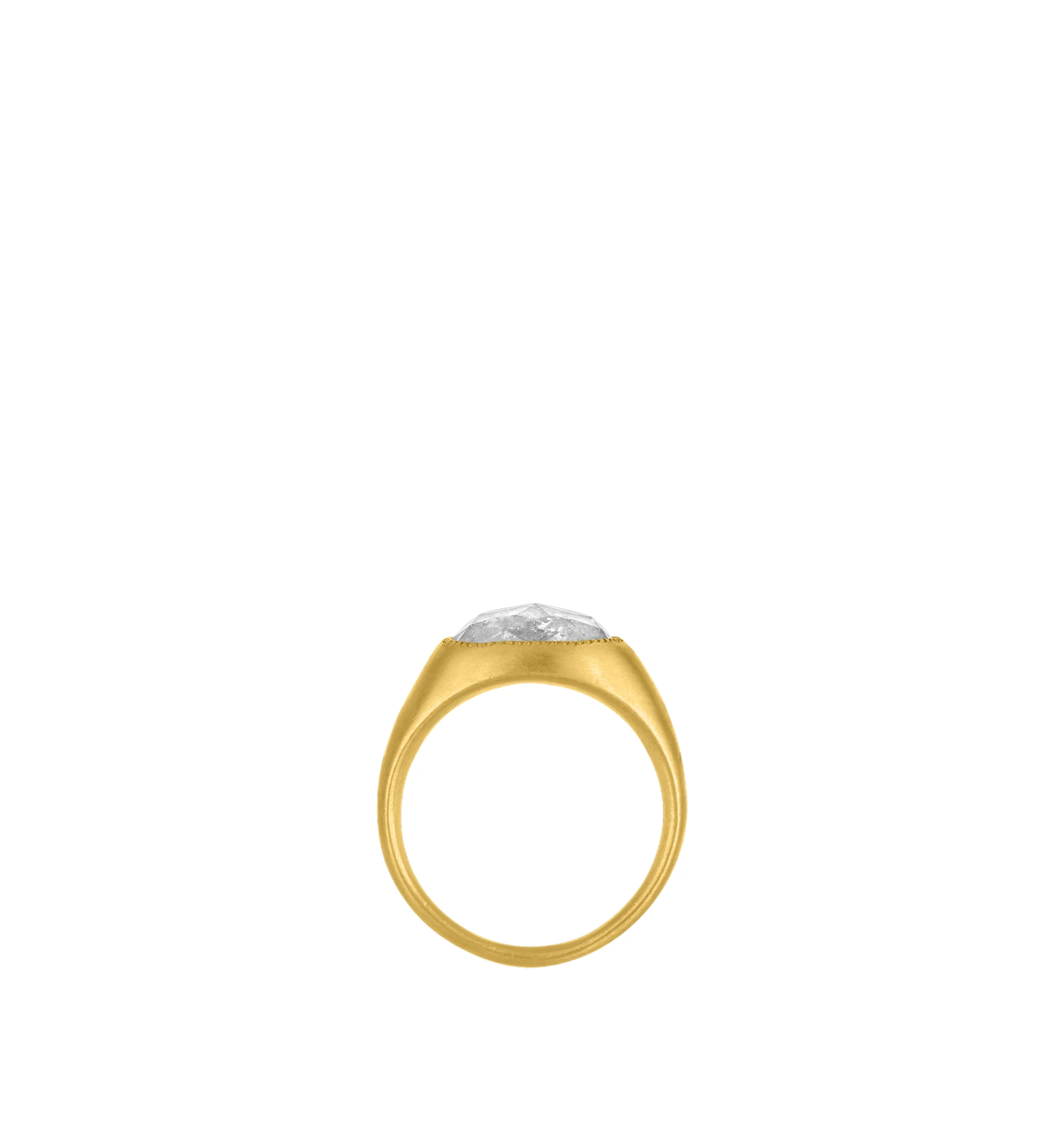 Image 3 of 3 - GOLD - Prounis Rosecut Diamond Roz Ring is handcrafted from 22K yellow gold and features a diamond in the brands signature Roz silhouette. Handmade in New York. For personal consultation and detailed information about jewelry, please contact our dedicated stylist team at personalshopping@hirshleifers.com.This item may be restricted for online purchase to international clients. For assistance purchasing this item please contact our dedicated stylist team at personalshopping@hirshleifers.com. 