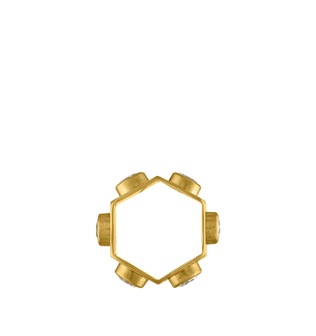 Image 3 of 3 - GOLD - PROUNIS Hexagonal Diamond Ruin Ring featuring faceted oval diamonds and 22K gold. 7mm wide. Cheap Luxury Handbag Shop offers a range of pieces from this collection in-store. For personal consultation and detailed information about jewelry, please contact our dedicated stylist team at personalshopping@hirshleifers.com. This item may be restricted for online purchase to international clients. For assistance purchasing this item please contact our dedicated stylist team at personalshopping@hirshleifer 