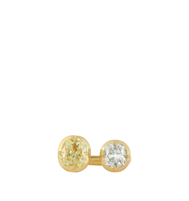 Image 2 of 2 - GOLD - JEMMA WYNNE Blair Antique Two Stone Diamond Ring featuring One of a Kind, 18k Yellow Gold, Old Mine Diamond Cushion - 1.52cts (M color) and Old Mine Diamond Cushion - 1.52cts (I color). Cheap Luxury Handbag Shop offers a range of initial pieces from this collection in-store. For personal consultation and detailed information about jewelry, please contact our dedicated stylist team at personalshopping@hirshleifers.com. This item may be restricted for online purchase to international clients. For ass