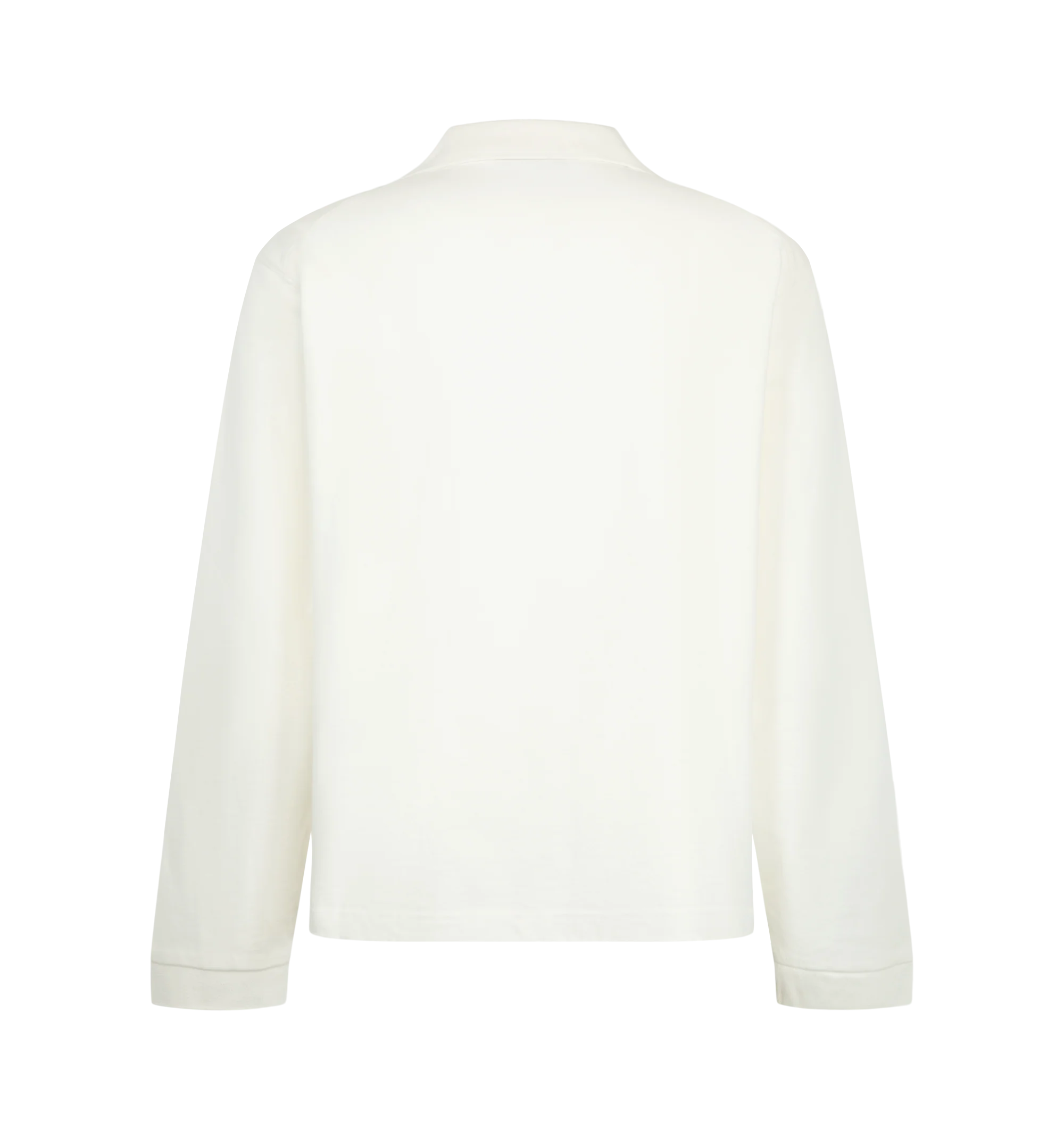 Image 2 of 2 - WHITE - Studio Nicholson Alyk Long Sleeve Polo is crafted from heavyweight dry cotton jersey and features a refined rugby-inspired silhouette designed for everyday wear and effortless layering. Detailed with a spread collar, three-button placket, ribbed cuffs, and a split hem, it combines the durability of classic sportswear with the brand's minimalist aesthetic. Main Material: 100% Cotton. Made in Portugal.