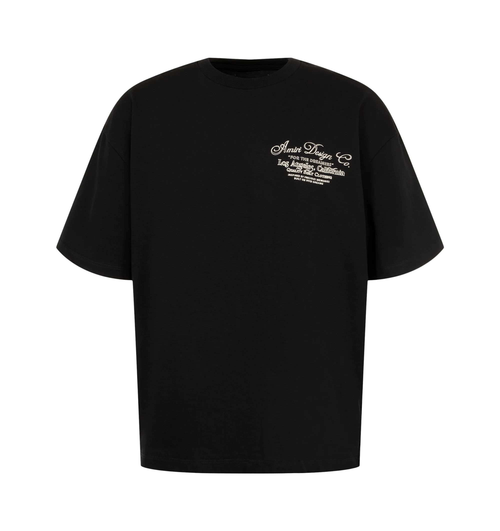 Image 1 of 2 - BLACK - Amiri Men's Dreamers Chain Stitch Oversized T-Shirt is crafted from cotton and features a relaxed oversized silhouette with signature Dreamers chain-stitch embroidery for a bold graphic finish. This designer T-shirt combines premium everyday comfort with Amiri's distinctive luxury streetwear aesthetic, making it an effortless statement piece for casual styling. Main Material: 100% Cotton.