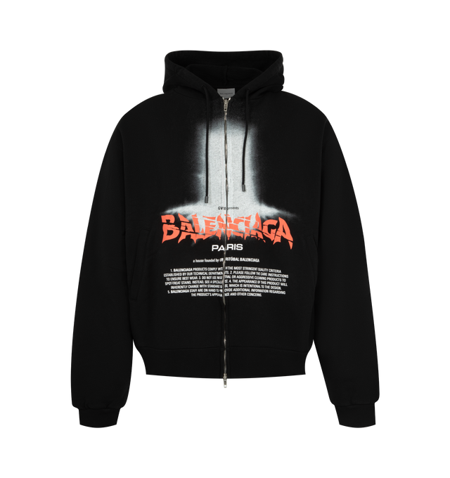 Image 1 of 2 - BLACK - BALENCIAGA The Door Oversized Zip-Up Hoodie featuring dry fleece, hood with drawstring, raglan sleeves, double-ended zip fastening, 2 front pockets, elasticated cuffs and waistline and the door artwork printed on the front. 100% cotton. Made in Portugal.