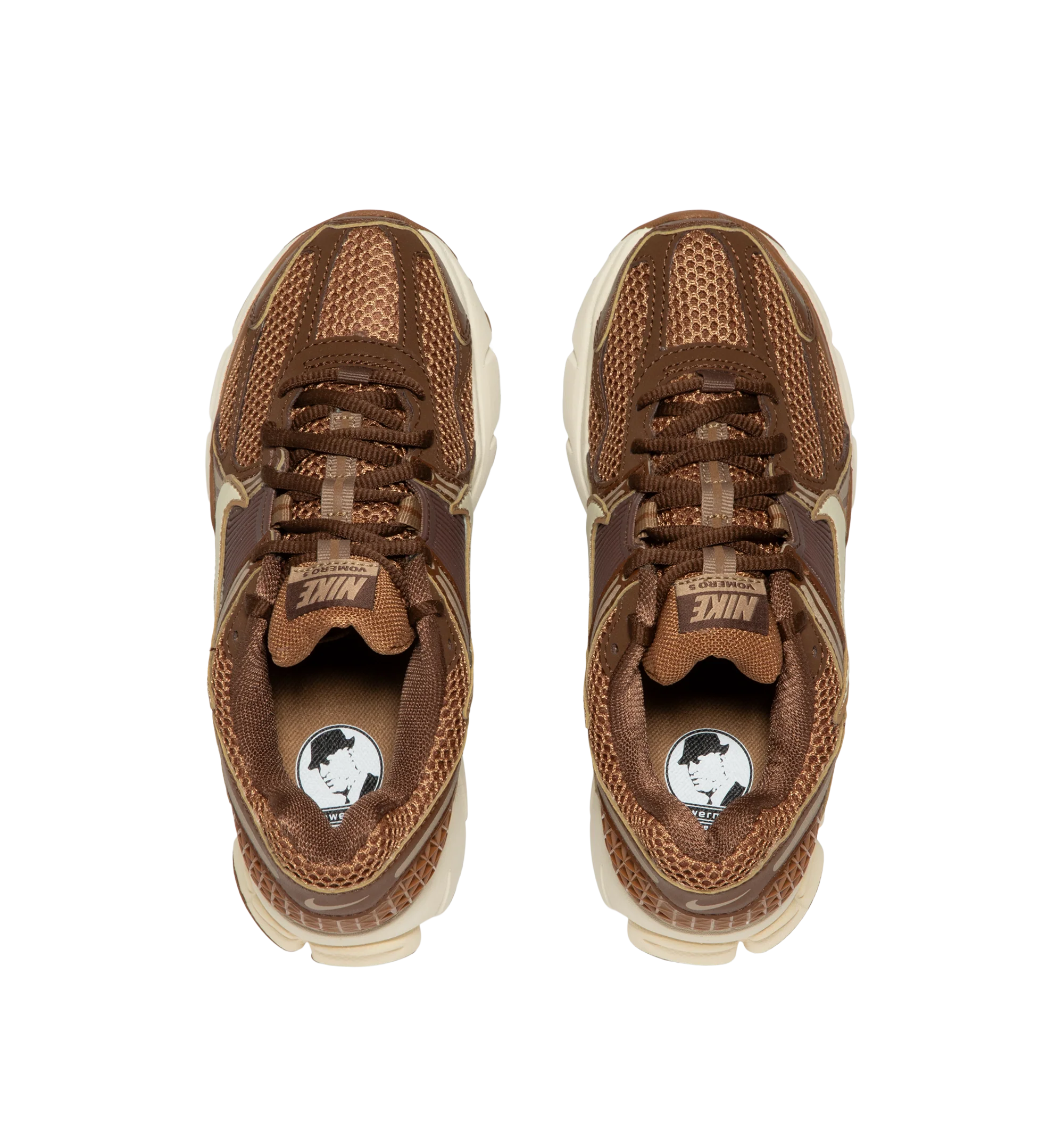 Image 5 of 5 - BROWN - Nike Womens Zoom Vomero 5 Sneakers feature a layered design with textile, synthetic leather, and plastic accents. Finished with Zoom Air cushioning, supportive side caging, reflective details, and a durable rubber outsole. Main Material: Textile, Synthetic Leather, Plastic; Outsole: Rubber. Imported 