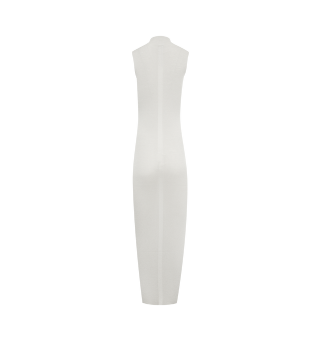 Image 2 of 2 - WHITE - RICK OWENS SL Turtle Midi Dress featuring rib-knit virgin wool midi dress, mock neck, raw edge at hem and slit at side seam. 100% virgin wool. Made in Italy. 