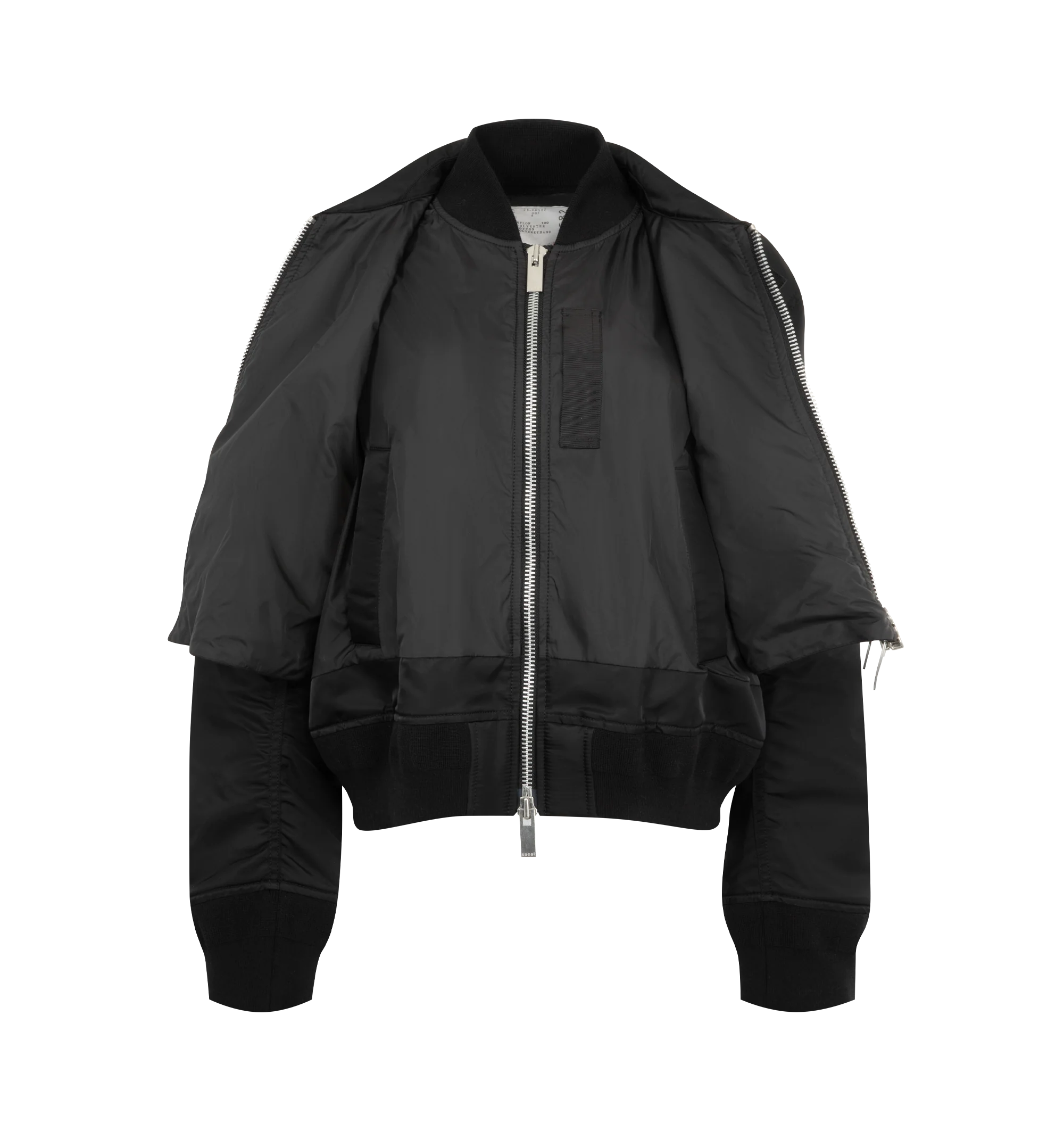 Image 4 of 4 - BLACK - Sacai Nylon Twill Blouson is crafted from nylon twill with lightweight padding. Features a blouson silhouette, mixed-media paneling, full lining, and modern utility-inspired construction. Outer: 100% Nylon; Parts: 55% Polyester, 44% Cotton, 1% Polyurethane; Lining: 100% Polyester; Filling: 100% Polyester. Made in Japan.