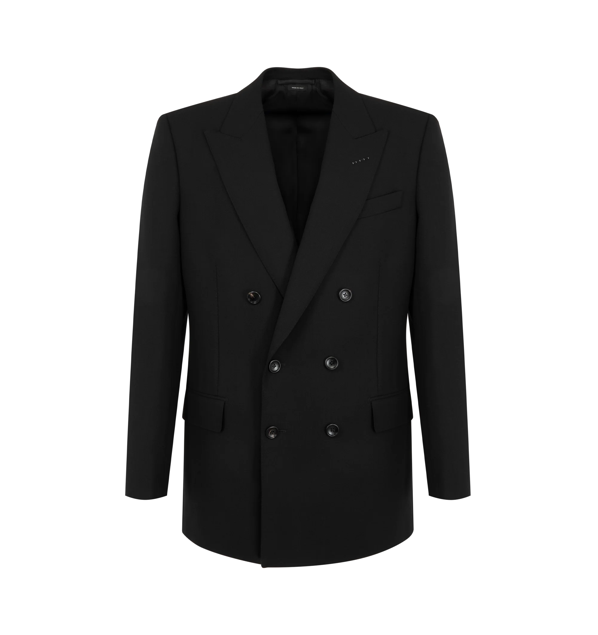 Image 1 of 2 - BLACK - Tom Ford Mens Jacket is crafted from high-twist broken twill wool. Features a peak lapel, fully lined interior, double back vents, and a tailored silhouette. Main Material: 100% Wool; Lining: Fully Lined. Made in Italy.