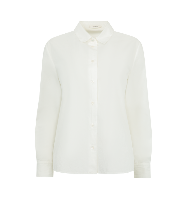 Image 1 of 2 - WHITE - THE ROW Sadie Shirt featuring classic button-up shirt in smooth sea island cotton poplin with slim back yoke and exposed front button placket. 100% cotton. Made in Italy.