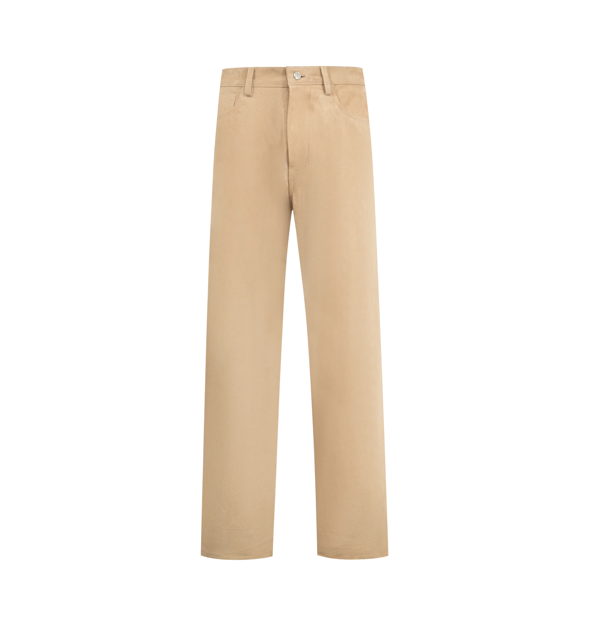 Image 1 of 5 - BROWN - NAHMIAS Suede Baggy Carpenter Pant featuring button zip closure, belt loops at waist, 5 pocket style with carpenter pocket at outseam and hammer loop. 100% leather.