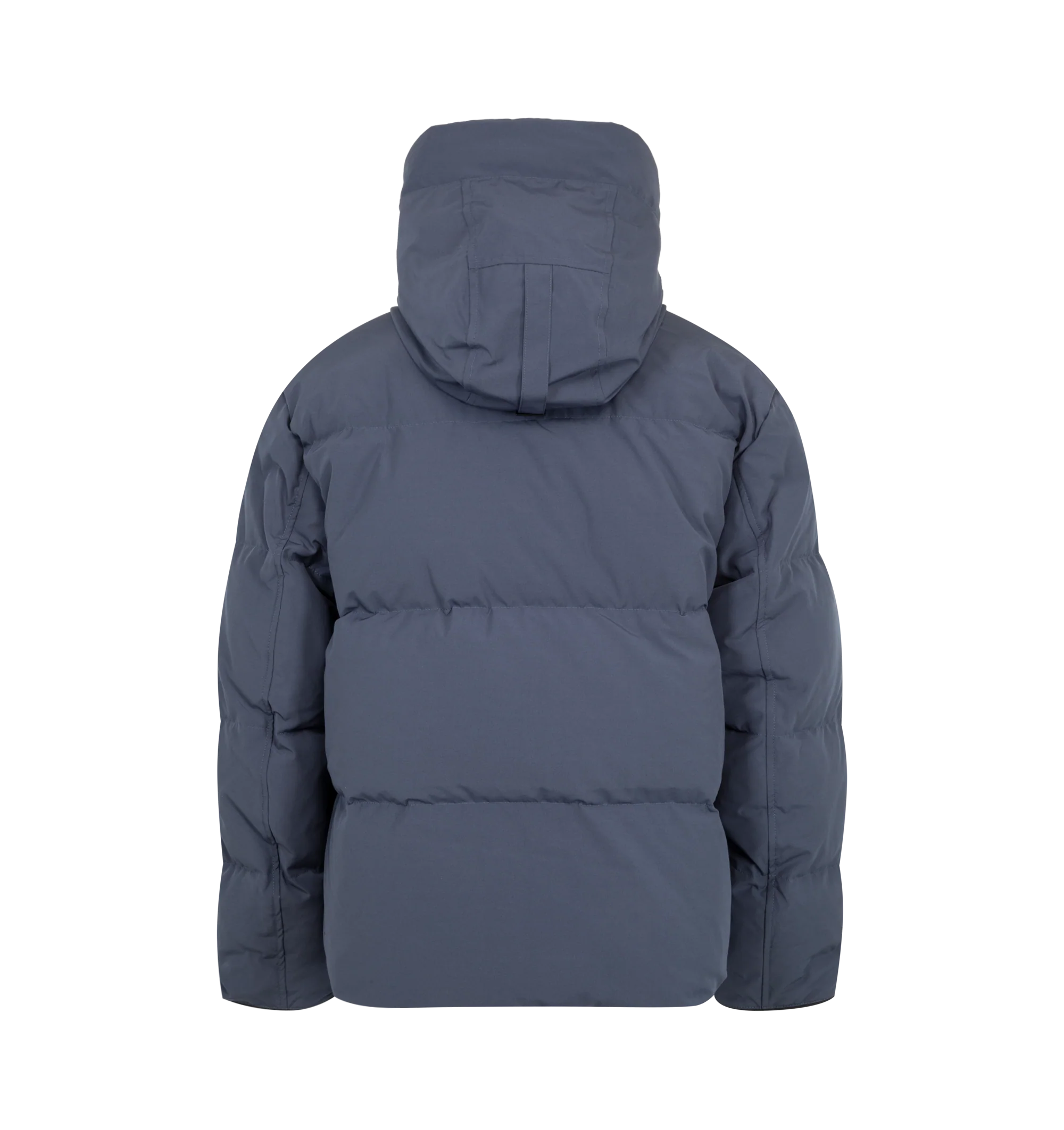 Image 3 of 4 - BLUE - Canada Goose Men's Seymour Parka is crafted from Recycled Organic Arctic Tech and features a quilt-through construction designed for protection in extreme cold-weather conditions. The parka is equipped with an adjustable snorkel hood, a tricot-lined chin guard, and a concealed snap placket over a front zip closure for enhanced coverage. Functional details include interior backpack straps for hands-free carrying, recessed rib-knit cuffs reinforced with CORDURA, two exterior zip pockets,