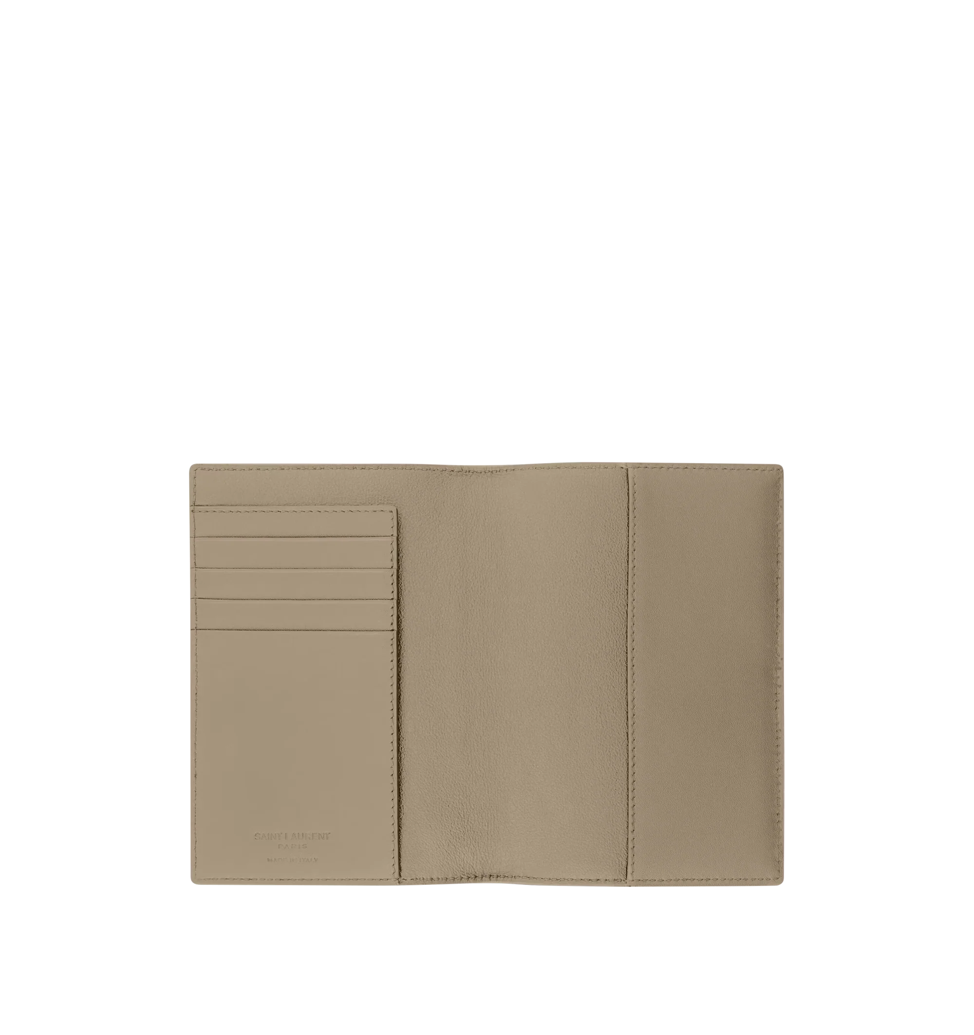 Image 3 of 3 - BROWN - SAINT LAURENT Passport Case in smooth leather featuring passport cover with internal card slots, decorated with signature, silver-tone hardware, two passport inserts and four card slots. 3.9" x 5.5" x 0.6". Calfskin. Made in Italy.