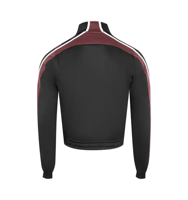 Image 2 of 3 - BLACK - MARTINE ROSE Shrunken Track Jacket featuring technical jersey track jacket, paneled construction, stand collar, zip closure, logo embroidered at chest, elasticized hem and cuffs and piping and stripes at sleeves. 100% polyester. Made in Portugal.