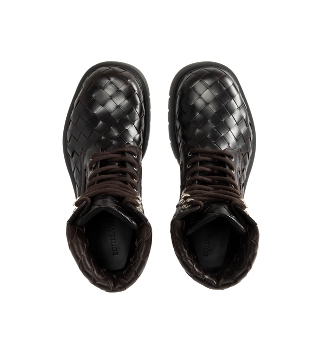 Image 4 of 4 - BLACK - BOTTEGA VENETA Haddock Lace-Up Ankle Boot featuring smooth leather with all-over Intrecciato craftsmanship and rubber outsole. Calfskin, lambskin. Made in Italy. 