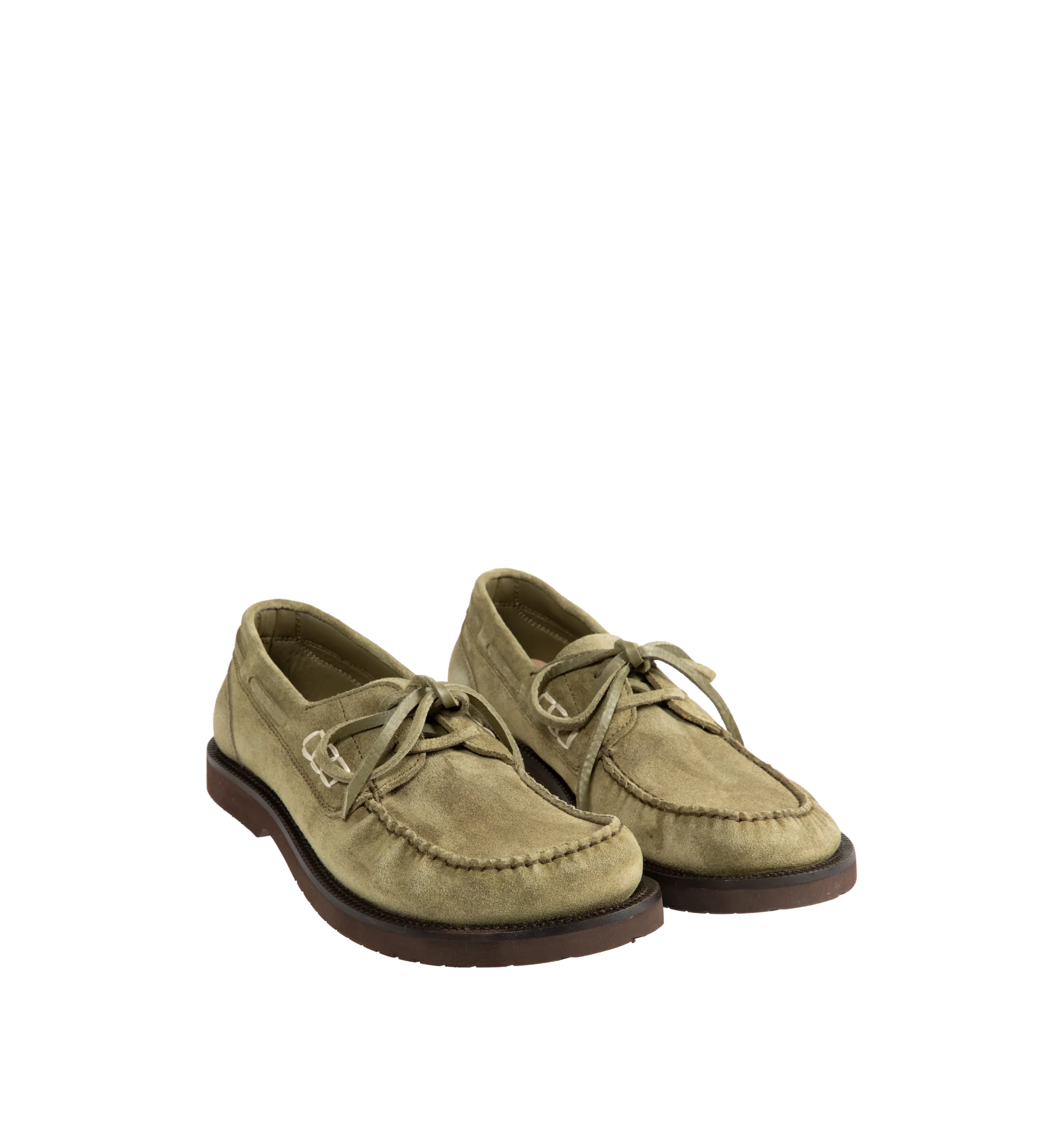 Image 2 of 4 - GREEN - JW Anderson Women's Ruffle Suede Boat Shoes are crafted in Italy from premium suede and feature a contemporary boat shoe silhouette enhanced with layered suede ruffles. Designed with a lace-up closure, blind-embossed JWA logo, and a refined fit focused on comfort, the shoes reinterpret a classic style through the brand's signature playful detailing. Main Material: 100% Split Cow Suede. Made in Italy.