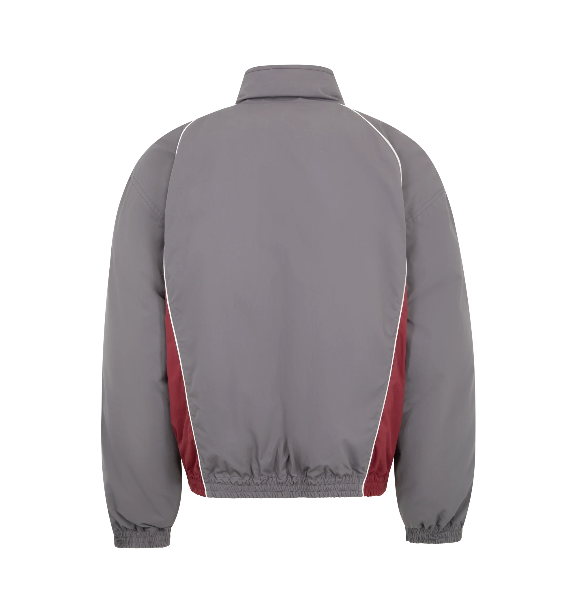 Image 3 of 4 - GREY - BALENCIAGA Reversible Tracksuit Jacket featuring cotton-like polyamide, reversible design: one smoky purple side with contrasting yokes, one plain black side, high neck, front zip closure, long sleeves, 2 zipped slash pockets on the smoky purple side, 2 snap slash pockets on the black side, elasticated cuffs and waistband and loop sports icon embroidered on chest on both side. 100% polyamide. 100% polyester. Filling: duck down. Made in Italy.