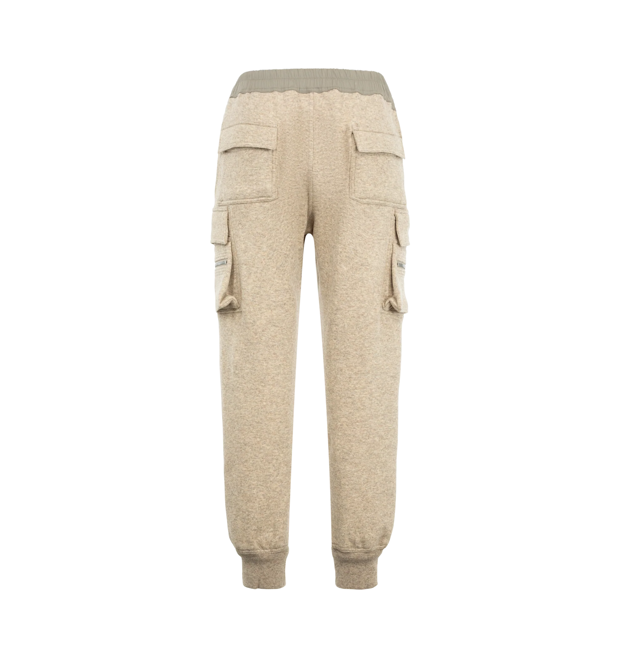 Image 2 of 3 - NEUTRAL - Rick Owens Men's Mastodon Cargo Pants are crafted from a wool and cotton blend and feature a slim cargo silhouette with an elasticized drawstring waistband. Designed with a concealed fly and button closure, the style is finished with cargo pockets on both sides for a utilitarian look. Main Material: 65% wool, 35% cotton.