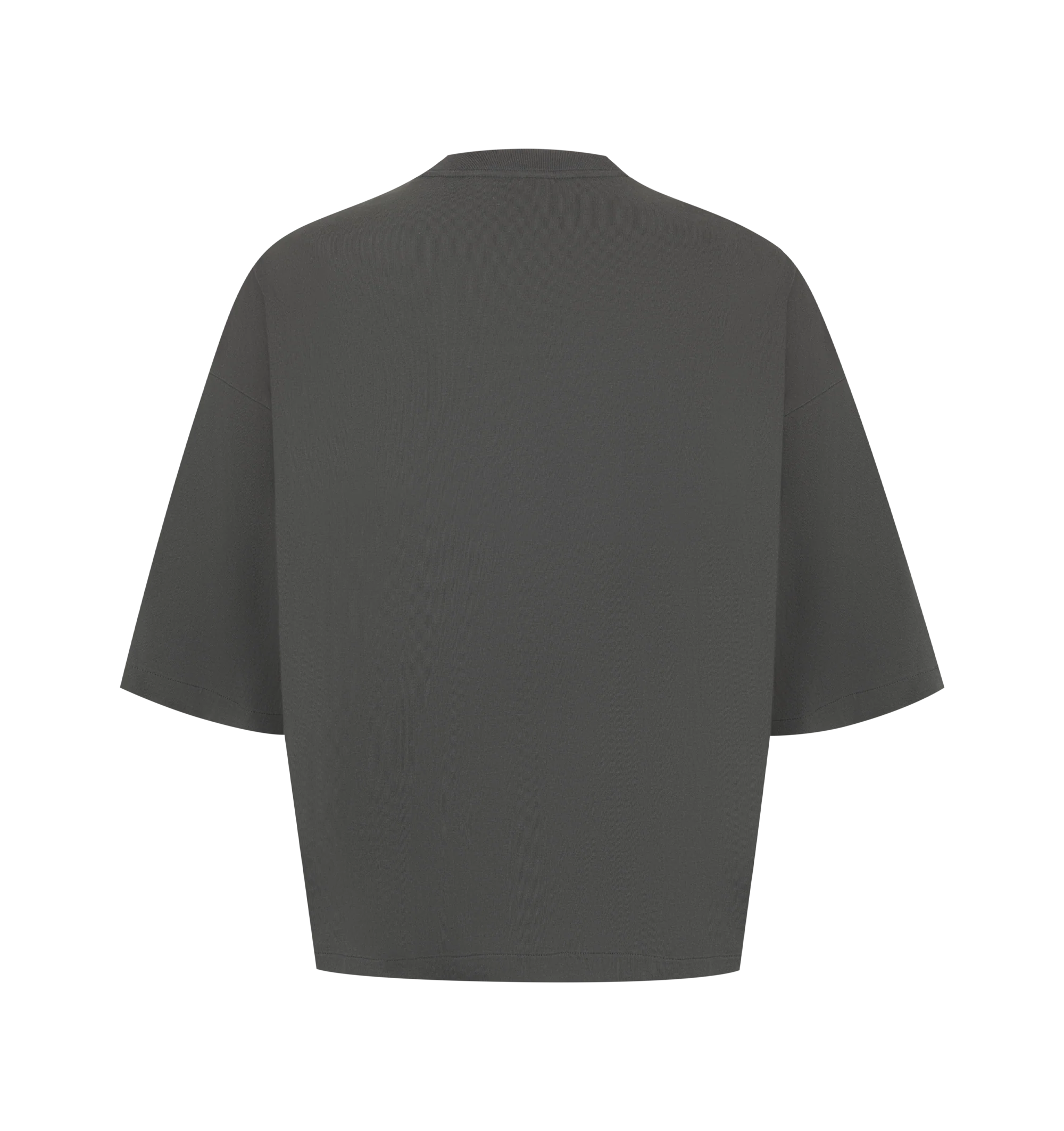Image 2 of 2 - GREY - The Fear Of God Men's Merch Tee is crafted from 100% cotton jersey and designed in a boxy, relaxed fit with dropped shoulders and 3/4-length sleeves. Details include a rib-knit collar and Essentials signature label at the center front.  