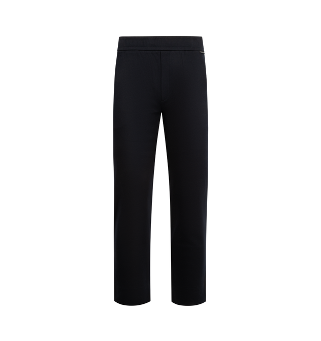 Image 1 of 3 - NAVY - MONCLER Leather Logo Cotton Blend Sweatpants featuring cotton and nylon blend double jersey, waistband with drawstring fastening, side and back pockets and leather logo details. 90% cotton, 10% polyamide/nylon. Made in Italy.