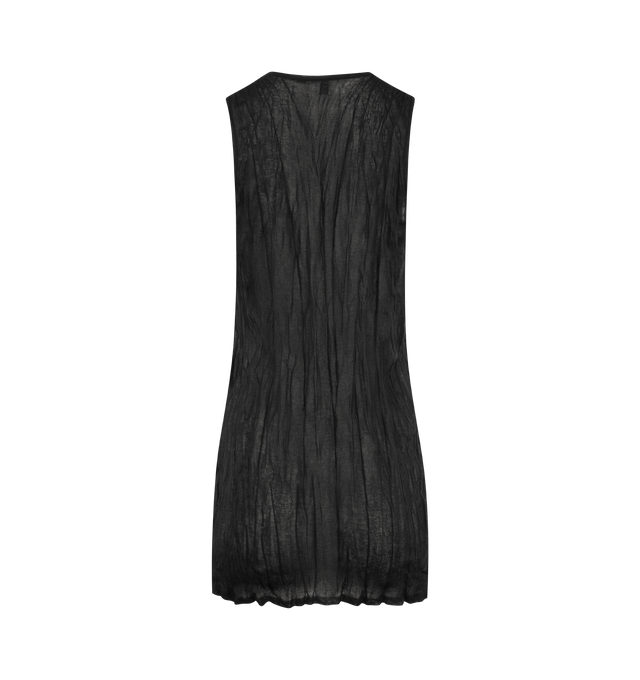 Image 2 of 2 - BLACK - TOTEME Crinkled Knit Tank featuring slim fit, fluid viscose with a crinkled cotton hand-feel, wide straps, a low scoop neckline, long, slim silhouette, slightly sheer and unlined. 75% viscose, 25% polyester.