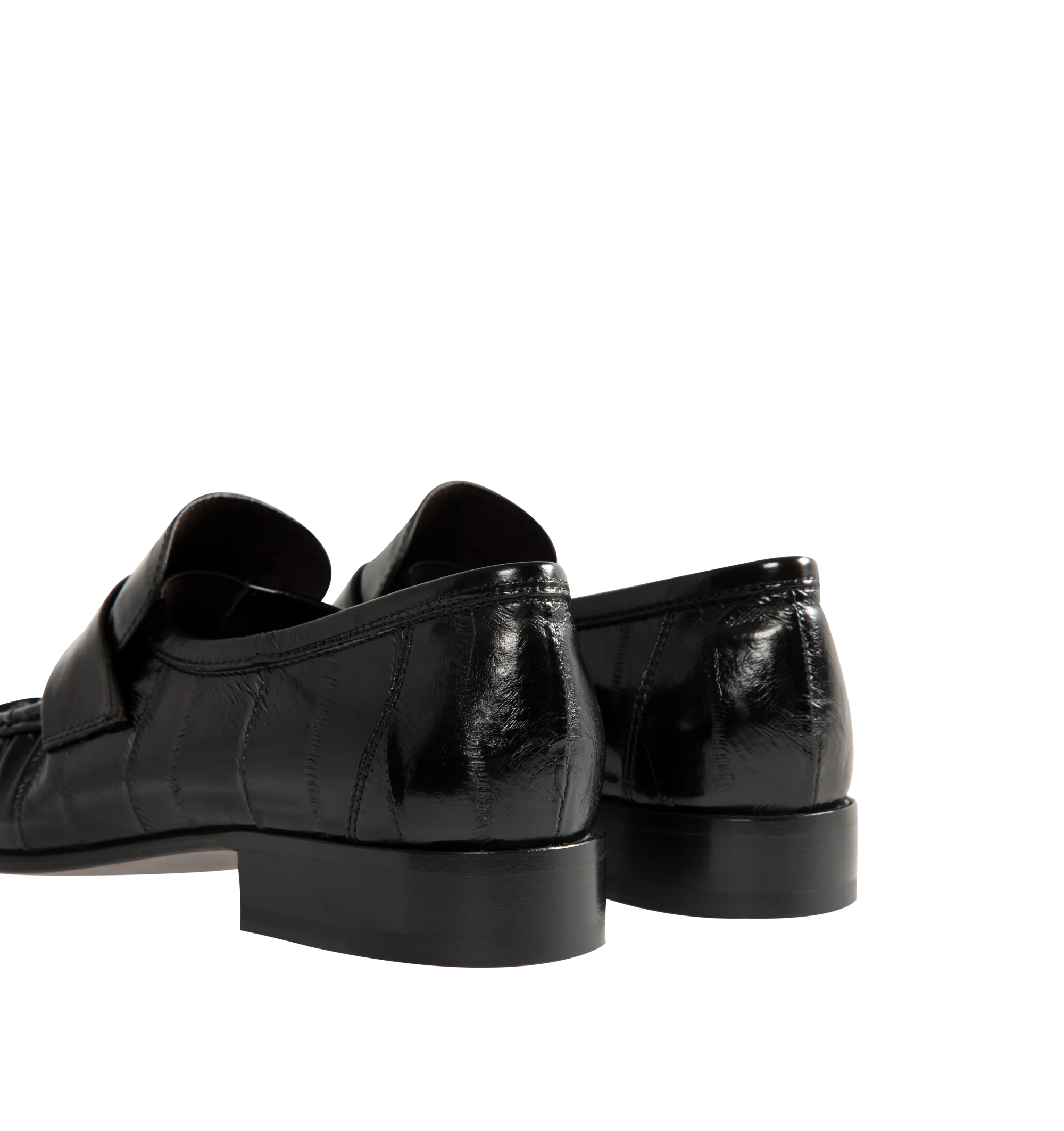 Image 3 of 4 - BLACK - THE ROW Soft loafer artisanally-crafted in polished eel skin leather with pleated outer vamp, curved front strap, hand-painted leather sole and sueded leater lining.  0.75 in. heel. Made in Italy. 