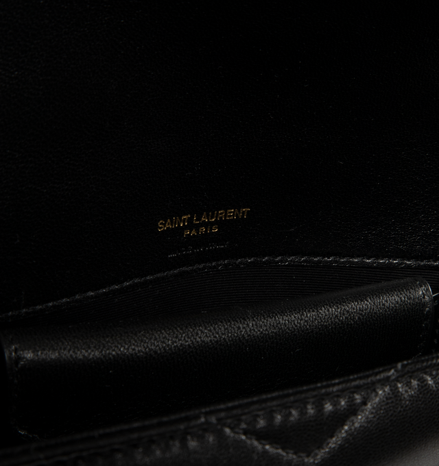 Image 3 of 3 - BLACK - SAINT LAURENT Mini Loulou Chain Bag in lambskin featuring iconic chevron-quilted topstitching, removable leather pouch, leather and chain strap for crossbody carry, leather lining, bronze-toned hardware, magnetic snap closure and one flap pocket. 7.9" x 4.7" x 2". Lambskin. Made in Italy.