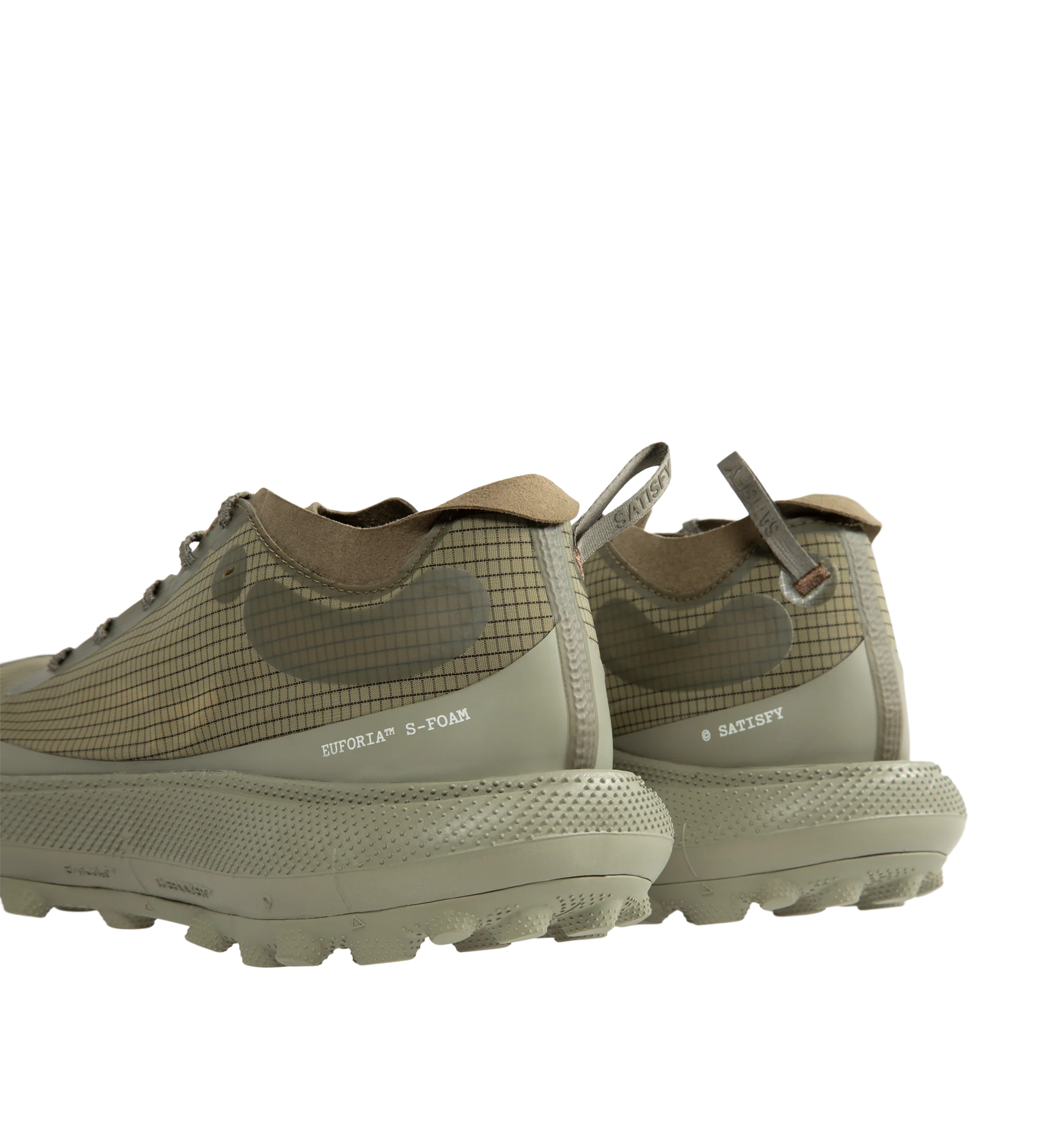 Image 3 of 5 - GREEN - Satisfy TheROCKER Running Shoes are engineered for long-distance comfort and traction. The silhouette delivers responsive cushioning, confident grip, and stability across mixed terrain. Designed with textured laces for reduced slip, and two interchangeable insoles, including 3mm and 5mm options, the shoe allows for a customized fit and feel. Main Material: Upper: Rippy 66 Monomesh: 100% PES. Midsole: Euforia Super Foam: 100% PEBA/EVA Blend. Outsole: TuneLug with Vibram MegaGrip Liteba