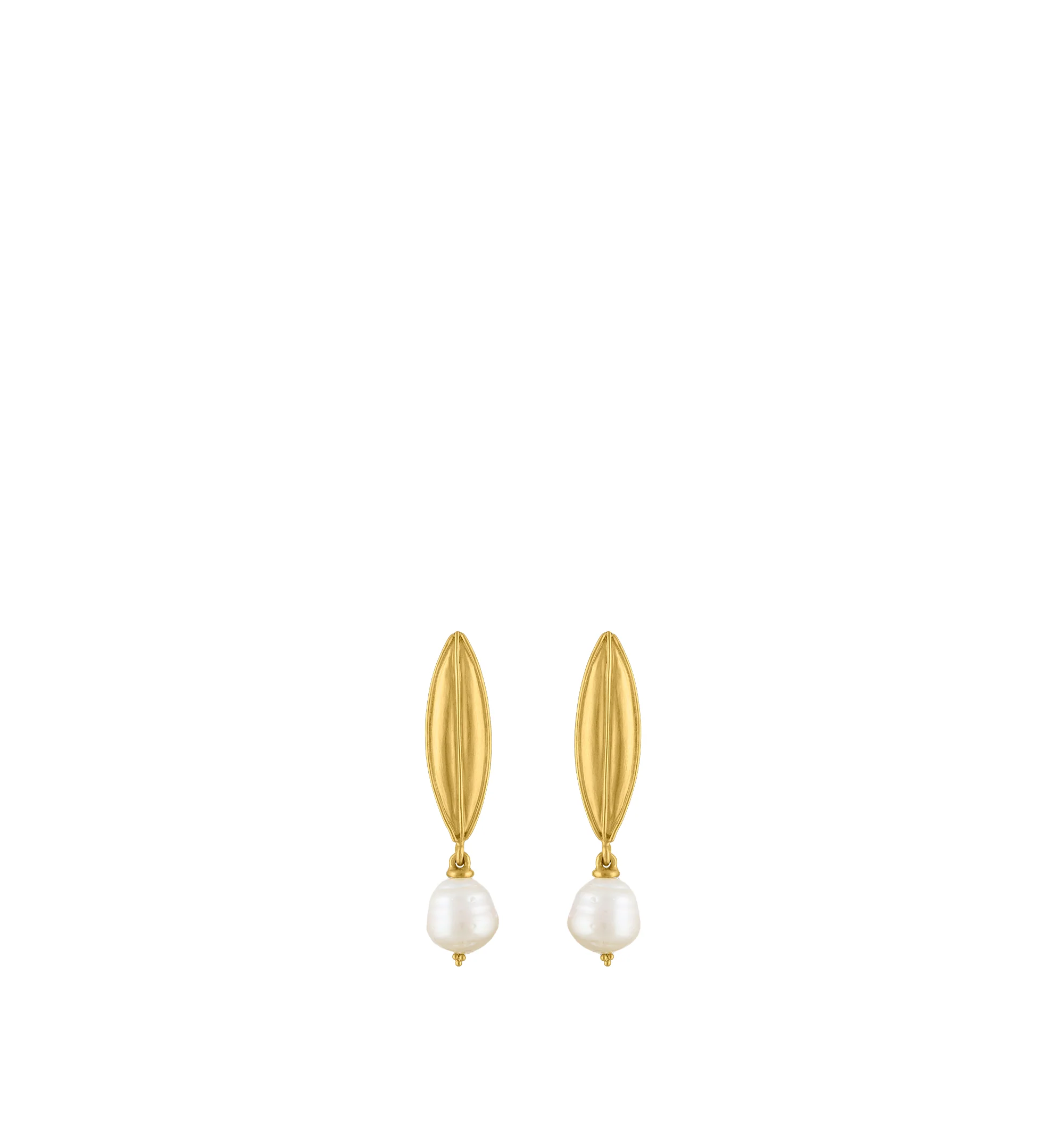 Image 1 of 2 - GOLD - Prounis South Sea Pearl Drop Earrings are handcrafted from 22K yellow gold and feature elongated laurel leaf-inspired silhouettes accented with South Sea pearls. Dimensions: 50 mm x 10 mm. Handmade in New York. For personal consultation and detailed information about jewelry, please contact our dedicated stylist team at personalshopping@hirshleifers.com.This item may be restricted for online purchase to international clients. For assistance purchasing this item please contact our dedic