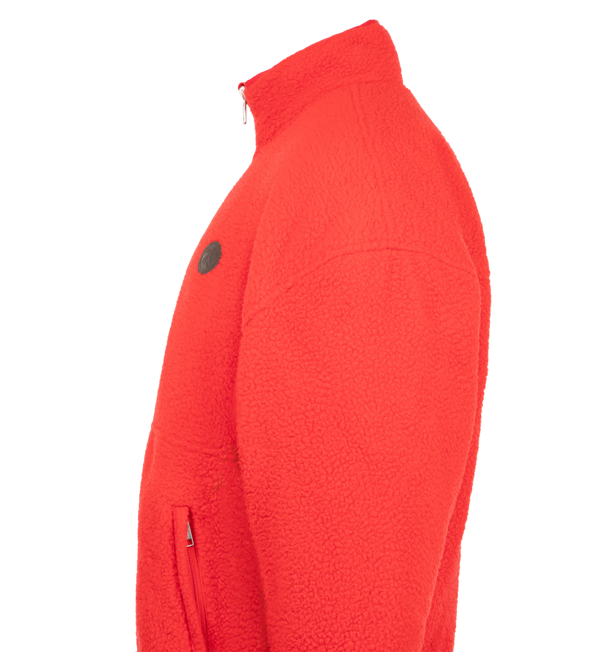 Image 3 of 3 - RED - The Willy Reversible Fleece is cut in an oversized silhouette with a stand collar and adjustable hem for a relaxed, customizable fit. Designed to be worn two ways, the reversible construction features a plush fleece exterior and smooth nylon interior, with branded zip pockets on both sides.